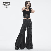 Load image into Gallery viewer, PT238 Punk black gauze with stretchy gauss big rhombus mesh women flared trousers