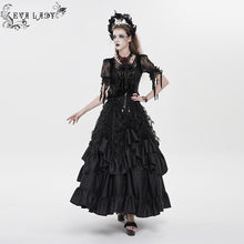 Load image into Gallery viewer, ESKT079 Gothic Jacquard High-Waisted Skirt with Frayed Trim