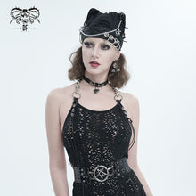 Load image into Gallery viewer, AS145 Punk torn big holes cat ear hat with chain