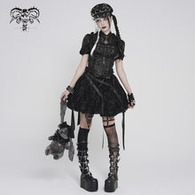Load image into Gallery viewer, SKT25801 Punk Skull Mesh-Paneled, Snake-Print Faux Leather Micro-Mini Skirt with Multiple Straps