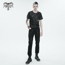 Load image into Gallery viewer, TT248 Punk cracked faux leather strap men's T-shirt