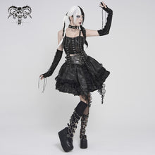 Load image into Gallery viewer, SKT250 Punk-Style Two-Tone Woven and Organza Paneled Mini Skirt