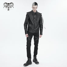 Load image into Gallery viewer, CT207 Punk Rivets Studded Webbing Faux Leather Men's Short Jacket