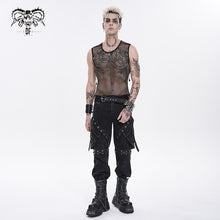 Load image into Gallery viewer, TT317 Large Diamond Mesh & Faux Leather Paneled Woven Punk T-Shirt