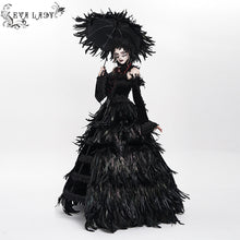 Load image into Gallery viewer, ESKT075 Gothic party Custom-made black feather big dress