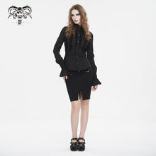 Load image into Gallery viewer, SHT10601 Black chiffon smocked lace stand collar women blouse