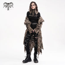 Load image into Gallery viewer, CA046 Steampunk brown zipper up tie-dye ripped knitted collar for women