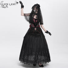 Load image into Gallery viewer, ESKT05601 black Gothic floral embroidered skirt