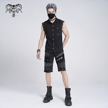 Load image into Gallery viewer, SHT007 club punk rock unedged sleeveless black men faded shirts with pocket