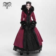 Load image into Gallery viewer, CT12602 daily life winter sexy women red gothic party woolen hooded long coat with fur