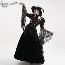Load image into Gallery viewer, ECT01702 Black and red hollowed-out chest halter neck flared sleeves lace swallowtail coat