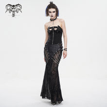 Load image into Gallery viewer, SKT181 Real two piece crackle leather flocked mesh fishtail skirt with chain