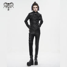 Load image into Gallery viewer, CT212 Stand collar strappy crackled leather jacket