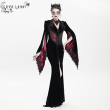 Load image into Gallery viewer, ECT02202 Black and red Slim-fit velvet long coat with slit sleeves