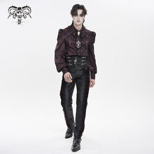 Load image into Gallery viewer, SHT15402 Wine Gothic Long-Sleeve Pleated Shirt with Bat-Wing Shoulder Flaps