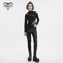 Load image into Gallery viewer, TT252 Knitted wild grain high-neck asymmetrical T-shirt