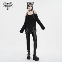 Load image into Gallery viewer, SR015 Plush mesh off-the-shoulder short sweater with chain