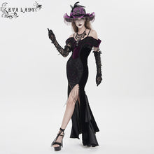 Load image into Gallery viewer, ESKT07602 Black and Purple Gothic Off-Shoulder Fishtail Dress