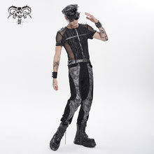 Load image into Gallery viewer, TT315 Punk Stretch Tie-Dyed Knit T-Shirt with Large Diamond Mesh Paneling