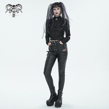 Load image into Gallery viewer, PT205 Side straps Thigh mesh women's leather trousers