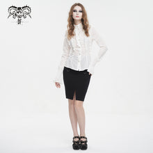 Load image into Gallery viewer, SHT10602 White chiffon smocked lace stand collar women's shirt