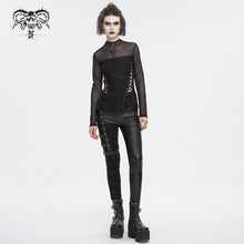 Load image into Gallery viewer, TT255 Diamond mesh stitching long sleeve strappy women's T-shirt