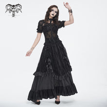 Load image into Gallery viewer, TT268 Gothic pentagram flocked mesh with lace halterneck women's short T-shirt