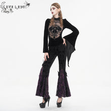 Load image into Gallery viewer, EPT01402 Black and purple Gothic velveteen embossed flared pants