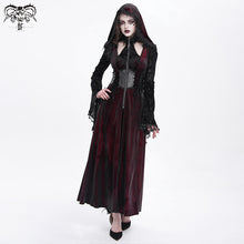 Load image into Gallery viewer, CT26002 Red Gothic shiny velvet halterneck hooded women coat