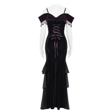 Load image into Gallery viewer, ESKT07602 Black and Purple Gothic Off-Shoulder Fishtail Dress