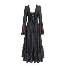 Load image into Gallery viewer, ESKT06602 Black and Red Gothic Pattern Satin Rose Mesh Long Sleeve Dress