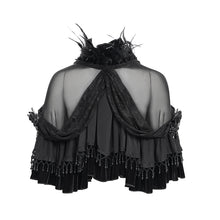 Load image into Gallery viewer, ECA021 Feather-decorated neckline faux silk Gothic shawl