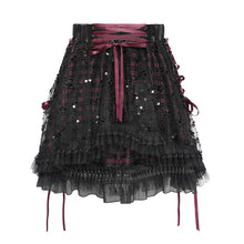 Load image into Gallery viewer, SKT25901 Sequined Mesh and Flat Grid-Paneled Lolita Miniskirt