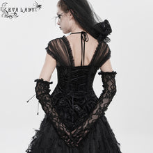 Load image into Gallery viewer, EGE006 Butterfly Lace, Mesh, and Beaded Chain Embellishment Gothic Long Gloves