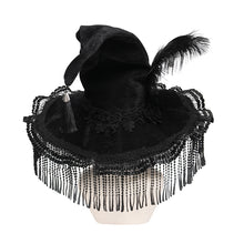Load image into Gallery viewer, EAS043 Polka-Dot Wizard Hat with Long Tassels, Feathers and Rose