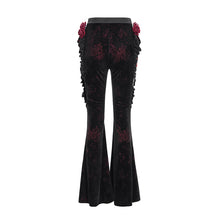 Load image into Gallery viewer, EPT02002 Black and Red Velvet-knit flared trousers with side ruffles