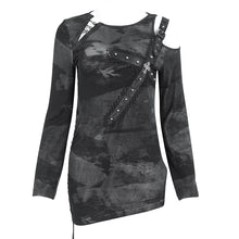 Load image into Gallery viewer, TT272 Irregular cloud point printed knitted off-shoulder long-sleeved women's T-shirt