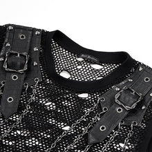 Load image into Gallery viewer, TT320 Distressed Mesh Round Neck Sleeveless Punk T-Shirt