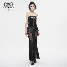 Load image into Gallery viewer, SKT181 Real two piece crackle leather flocked mesh fishtail skirt with chain