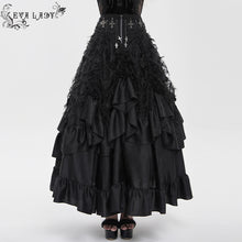 Load image into Gallery viewer, ESKT079 Gothic Jacquard High-Waisted Skirt with Frayed Trim