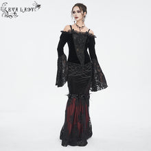 Load image into Gallery viewer, ESKT04402 Black and red Gothic high waist fishtail skirt