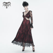Load image into Gallery viewer, SKT171 Gothic wine red lace dropped waist dress