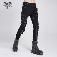 Load image into Gallery viewer, PT100 punk heavy metal lace up leg torn men trousers with loops