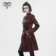 Load image into Gallery viewer, CT21302 RED Irregular rubberized faux leather contrasting stripe coat