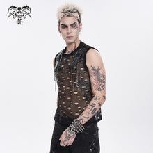 Load image into Gallery viewer, TT320 Distressed Mesh Round Neck Sleeveless Punk T-Shirt