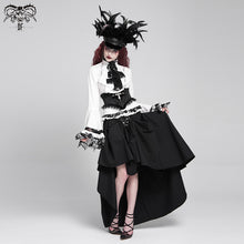 Load image into Gallery viewer, SHT00902 party gothic big flared sleeves bandage black and white color contrast women blouse with necktie