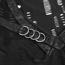 Load image into Gallery viewer, TT242 broken holes fine mesh and faux leather V-neck slim fit Short sleeve T-shirt