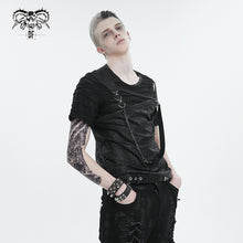 Load image into Gallery viewer, TT249 Tattered Knit Zipper Webbing Men's T-Shirt