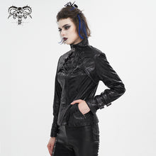 Load image into Gallery viewer, CT212 Stand collar strappy crackled leather jacket
