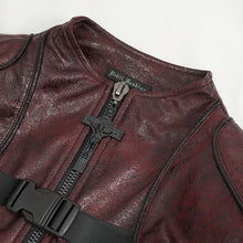 Load image into Gallery viewer, CT21302 RED Irregular rubberized faux leather contrasting stripe coat